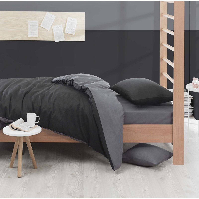 Ensemble de housse de couette simple Luxury, couleurs noir et fumée, housse de couette 63 x 87, drap plat 63 x 94, taie d'oreiller 20 x 28 | 65% coton / 35% polyester, lavable à la machine, fermeture à boutons et enveloppes, 120 fils au pouce carré