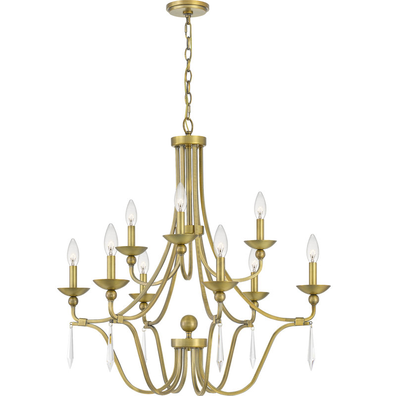 Lustre à niveaux 9 lumières de style bougie Naccarato, Laiton vieilli