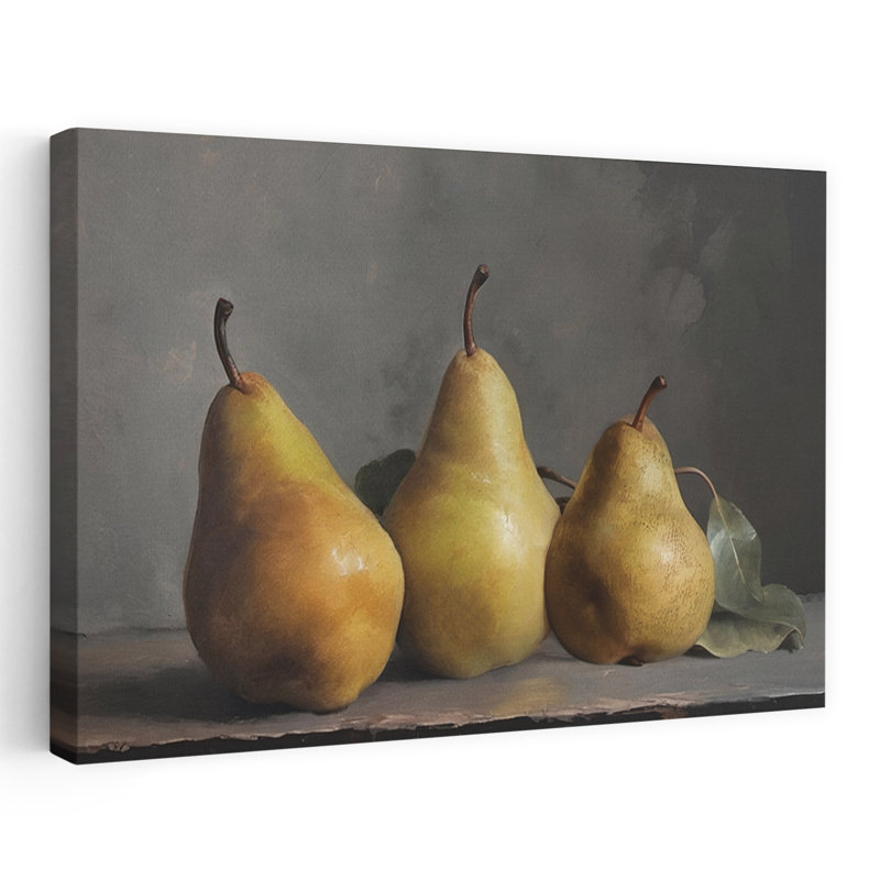 «Three Pears Classic Elegant Rustic Fruit», art mural, 32" H x 48" W