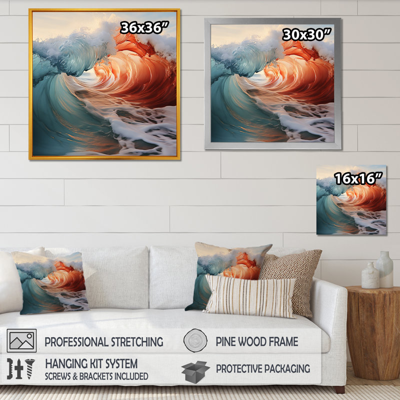 Vague verte rouge, merveille colorée sur toile, H 36 po x l 36 po x P 1,5 po, Cadre photo blanc
