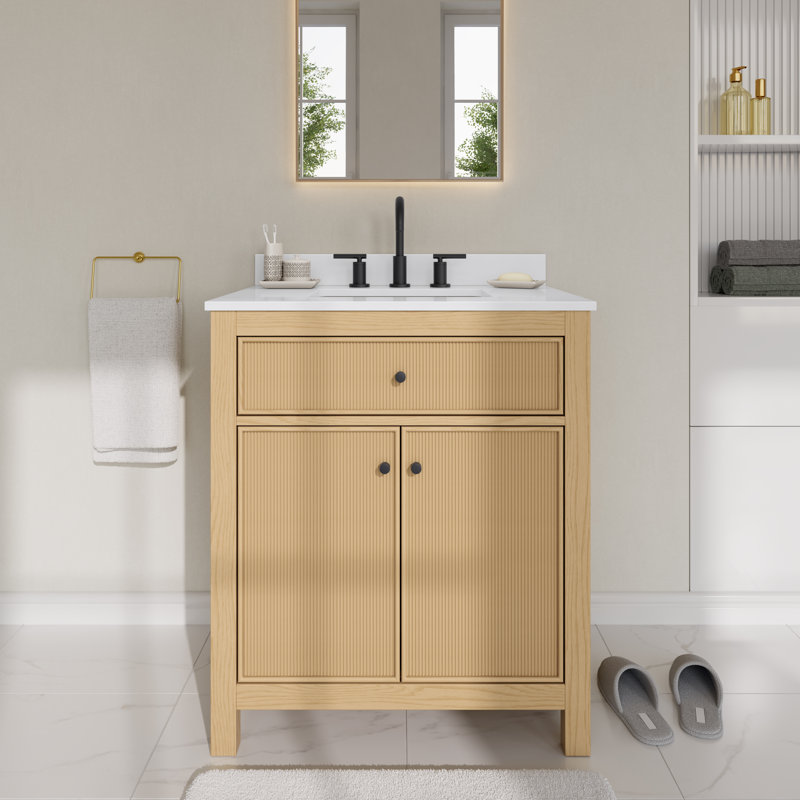 Pendry Freestanding Single Bathroom Vanity with Quartz Top, Matte Black, 24", White Quartz