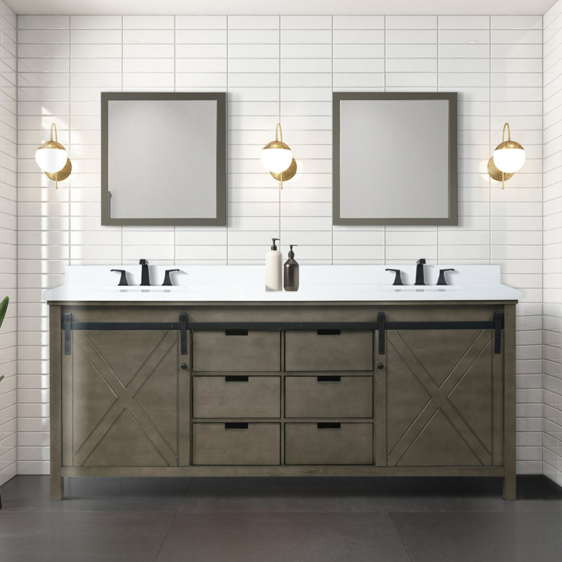 Meuble-lavabo double brun rustique 80 po X P 22 po D et 30 po Miroirs, Brun rustique