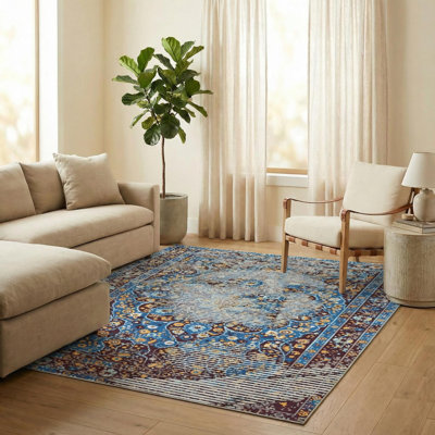 Thambiah Blue Modern Abstract Digital Print Area Rug