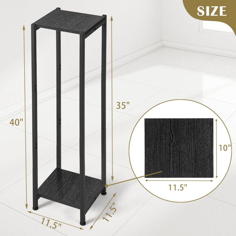 Pedestal Stand Table 2 Tier Black, Metal Square Tube Plant Stand for Living Room, 101.6cm H x 29.21cm W x 29.21cm D, Black