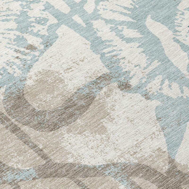 Machine Washable Indoor/Outdoor Chantille ACN2894 Floral Rug, Beige, 9' x 12'