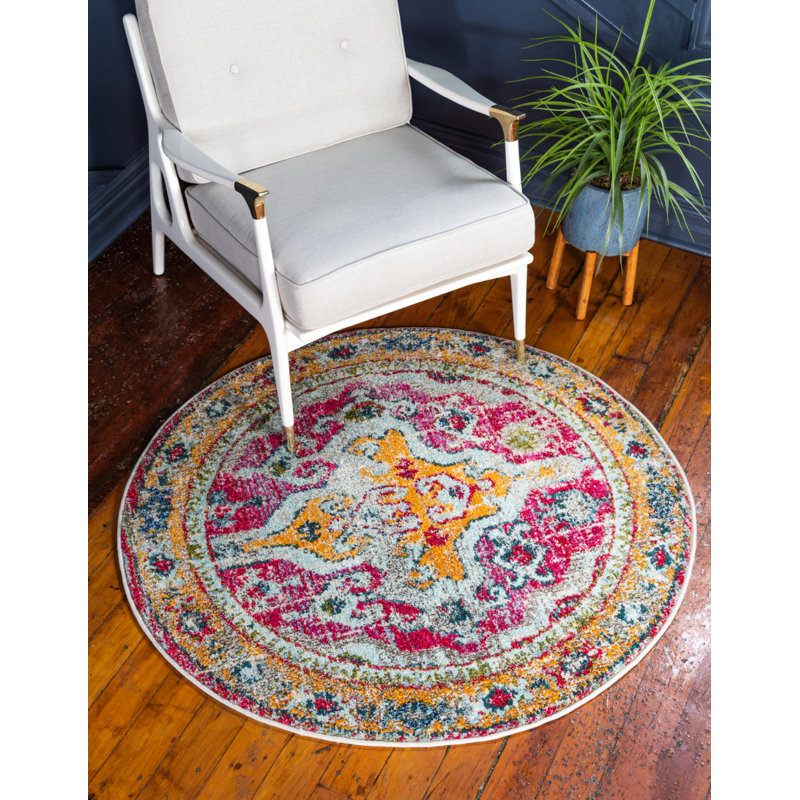 Jahanna Washable Oriental Indoor Rug, Round 8'