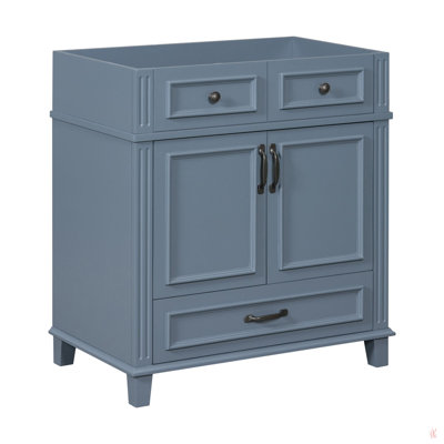 Meuble-lavabo de salle de bain 30 po sans comptoir, armoire de rangement en bois massif avec portes à fermeture douce, armoire de rangement en cadre seulement, style rétro