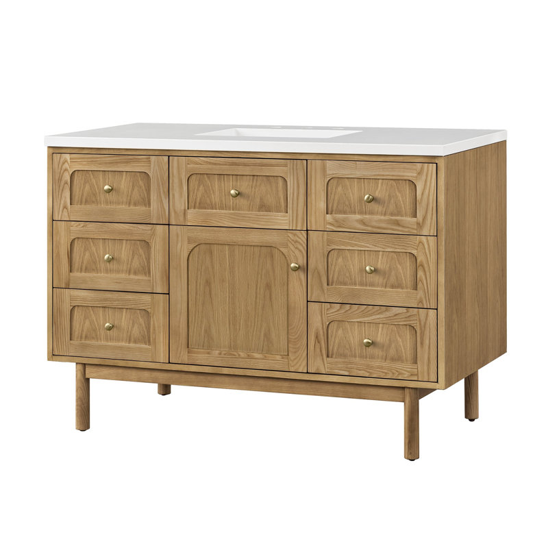 Laurent 48'' W Single Vanity, White Zeus, 8" Widespread, Light Natural Oak