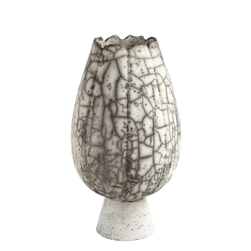 Crackled Footed Vase-Black Raku, 19.25" H x 10.5" W x 10.5" D