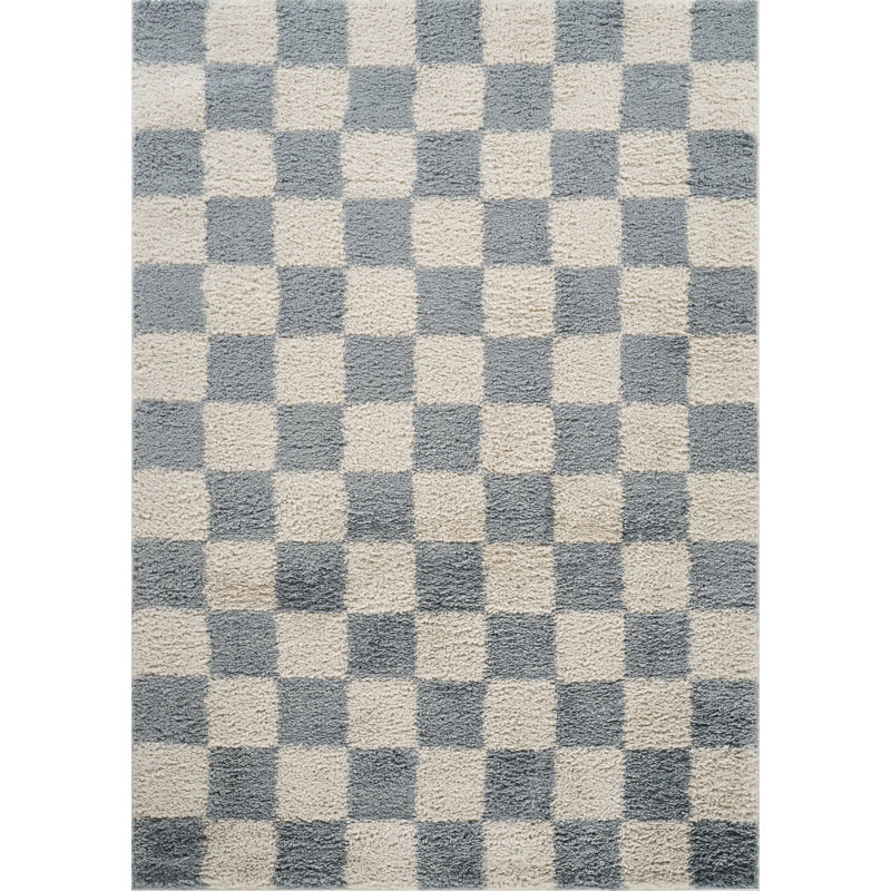 Chester Living Room Shaggy Area Rug Modern - Contemporary Checkered Design 30Mm Plush Pile Jute Backing Soft Woven Carpet -Hallway Indoor Rug, Duck Egg Blue