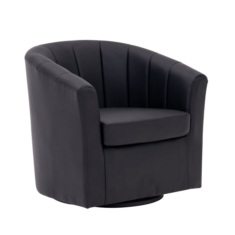 Faux Leather Swivel Barrel Chair, Black
