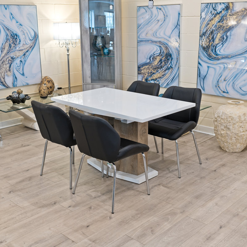 Hadid 4 - Person Butterfly Leaf Dining Set, Light Grey Oak/White, Black