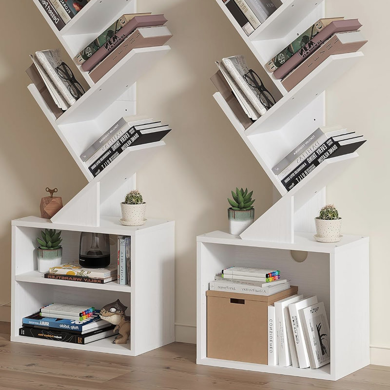 Bibliothèque à 6 niveaux en forme d'arbre avec armoire de rangement, Blanc