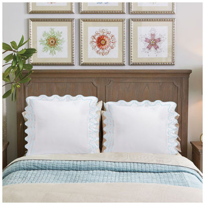 Imaginary Scallop 400TC Cotton Embroidery Sateen Solid Euro Pillow Sham (Set of 2)