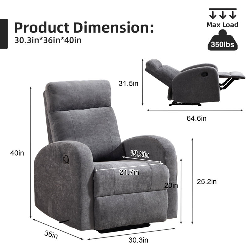  30.3'' Wide Modern Contemporary Upholstered Recliner, Dark Gray