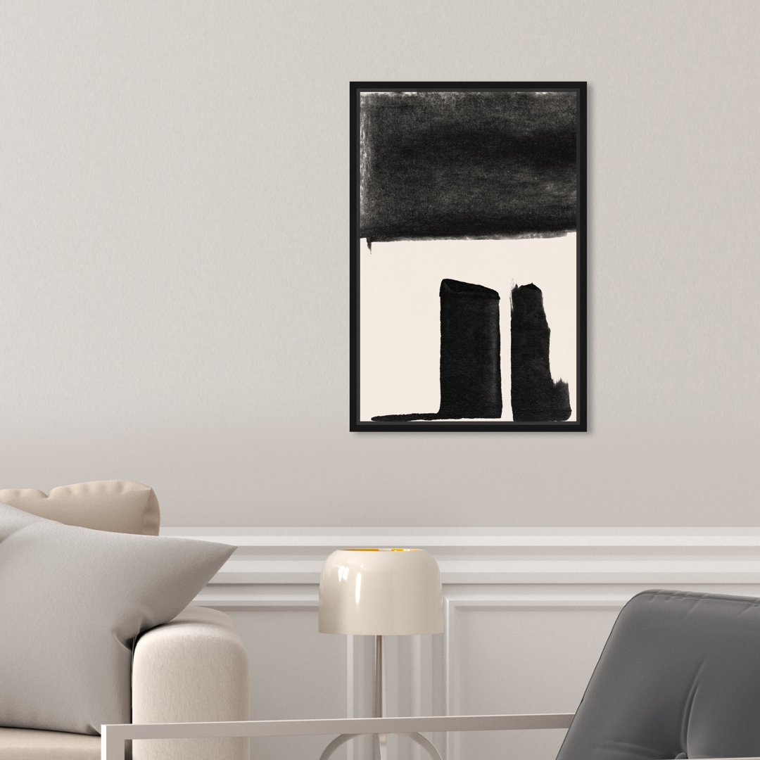 Black and White Abstract Shapes by  - Floater Frame Print on Canvas Wade Logan® Frame 