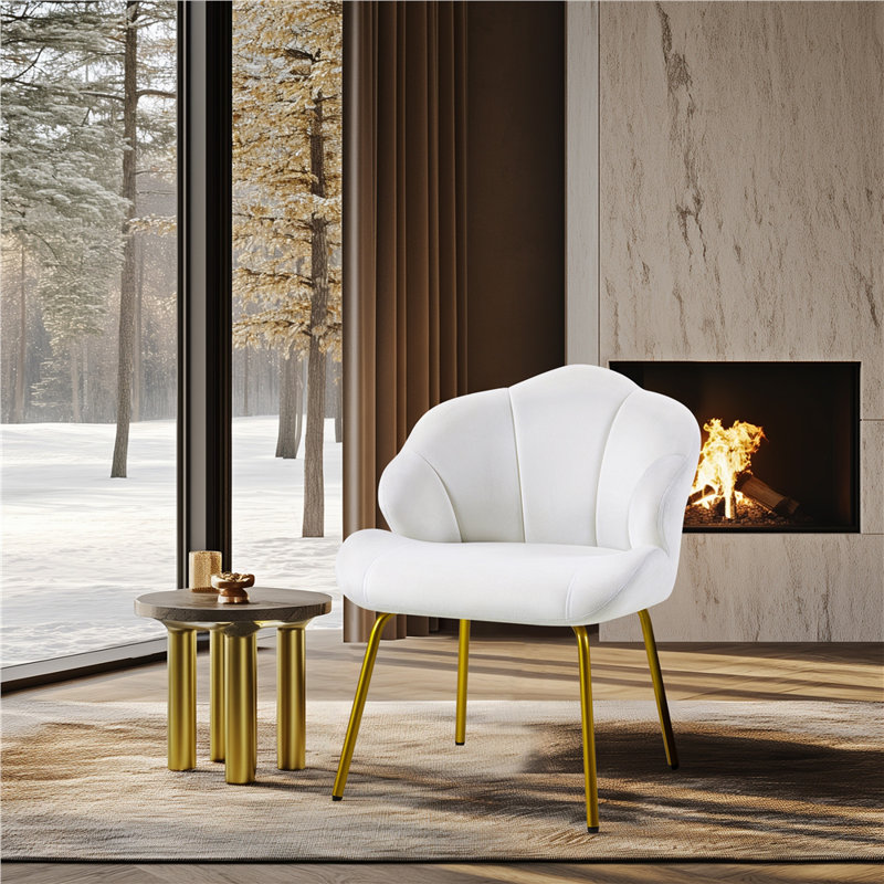 Aaliyiah Contemporary and Classic Velvet Accent Chair Backrest Tub Chair, White