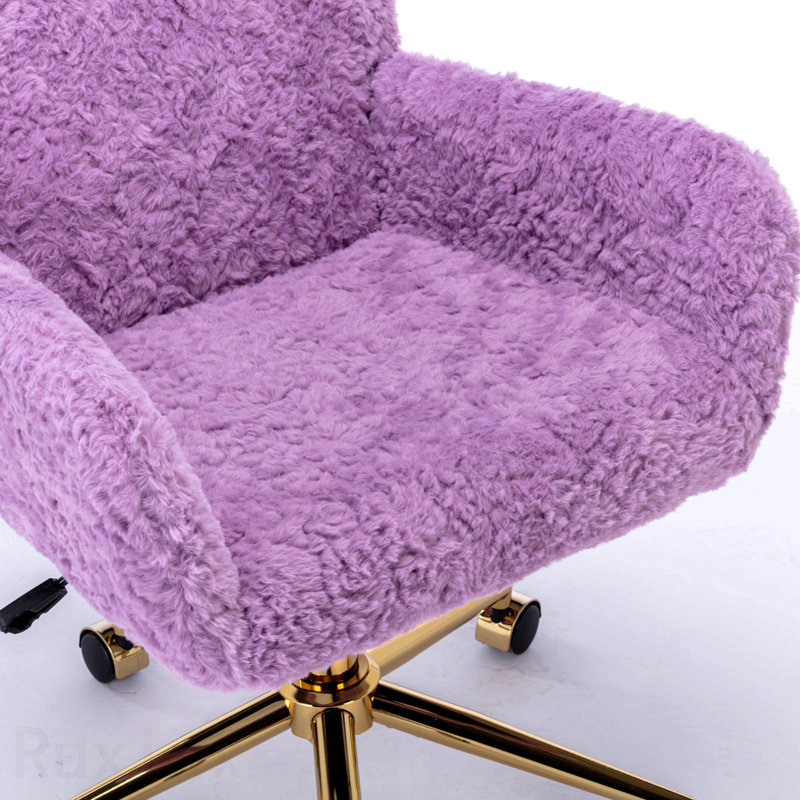 Violet Office Chair, Artificial Rabbit Hair Home Office Chair, With Golden Metal Base, Adjustable Desk Chair Swivel Office Chair, Vanity Chair
