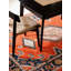 Tapis d'intérieur rectangulaire oriental noué à la main, en soie et laine, orange foncé et marine-1117787552