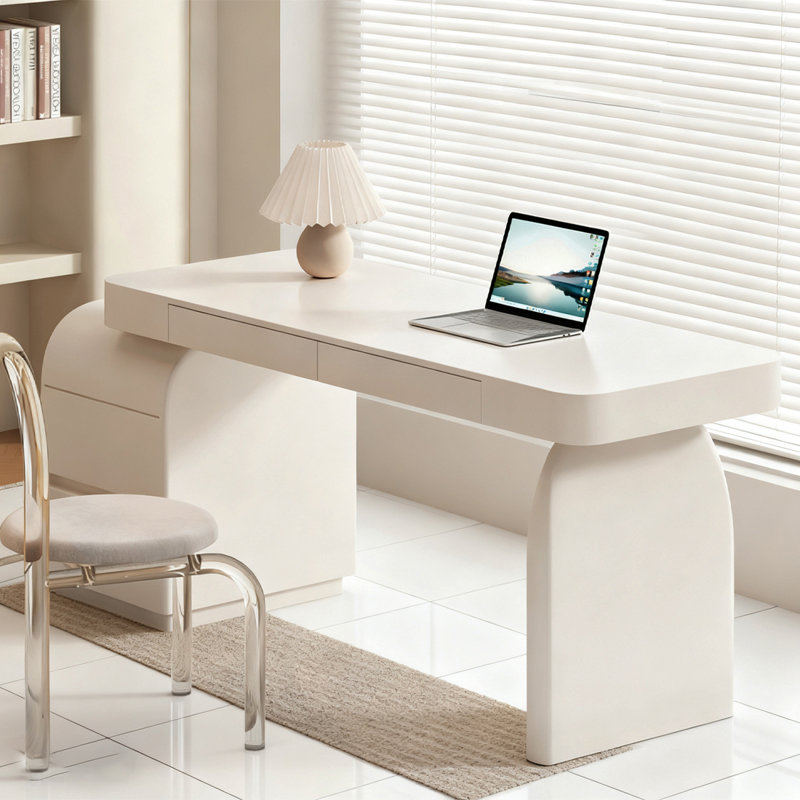 Bureau rectangulaire blanc et beige en bois manufacturé avec 4 tiroirs, H 29,53 po x l 47,24 po x P 23,62 po
