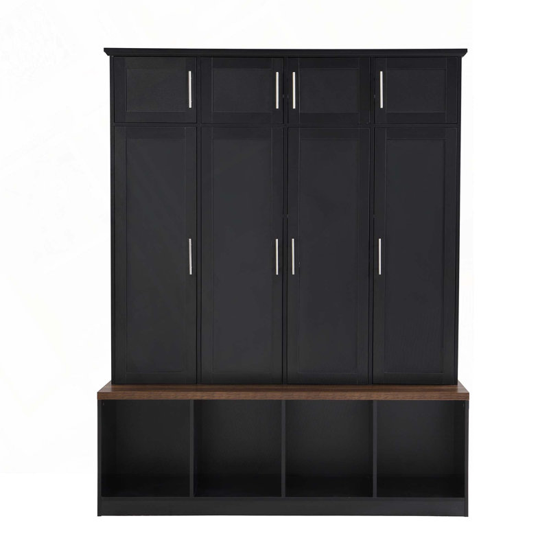 Pastorino Hall Tree 59.11'' Wide with Bench and Shoe Storage,Entryway Cabinet with Open Compartments for Living Room, Hallway