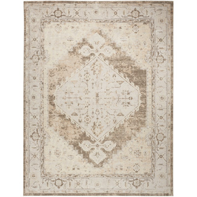Haydel Oriental Machine Washable Power Loom Polyester Area Rug in Beige