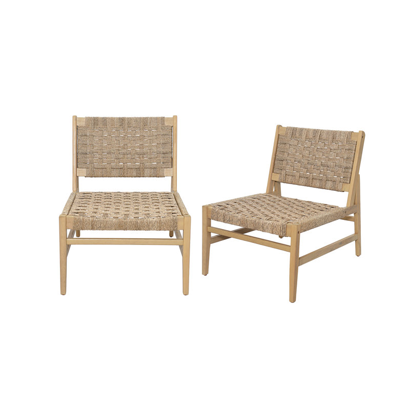 Fauteuil club d'extérieur en bois d'acacia Ellery Modern, Light Brown Wicker/Light Teak