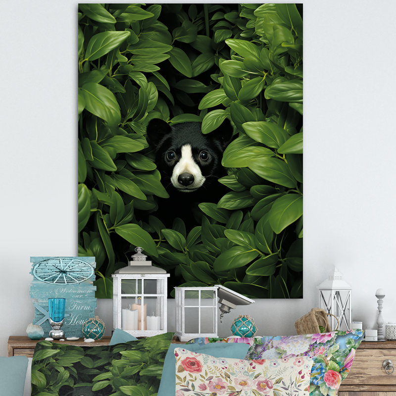 Panda vert ludique vert II - art mural animal panda, White Picture Framed, 32" H x 16" W