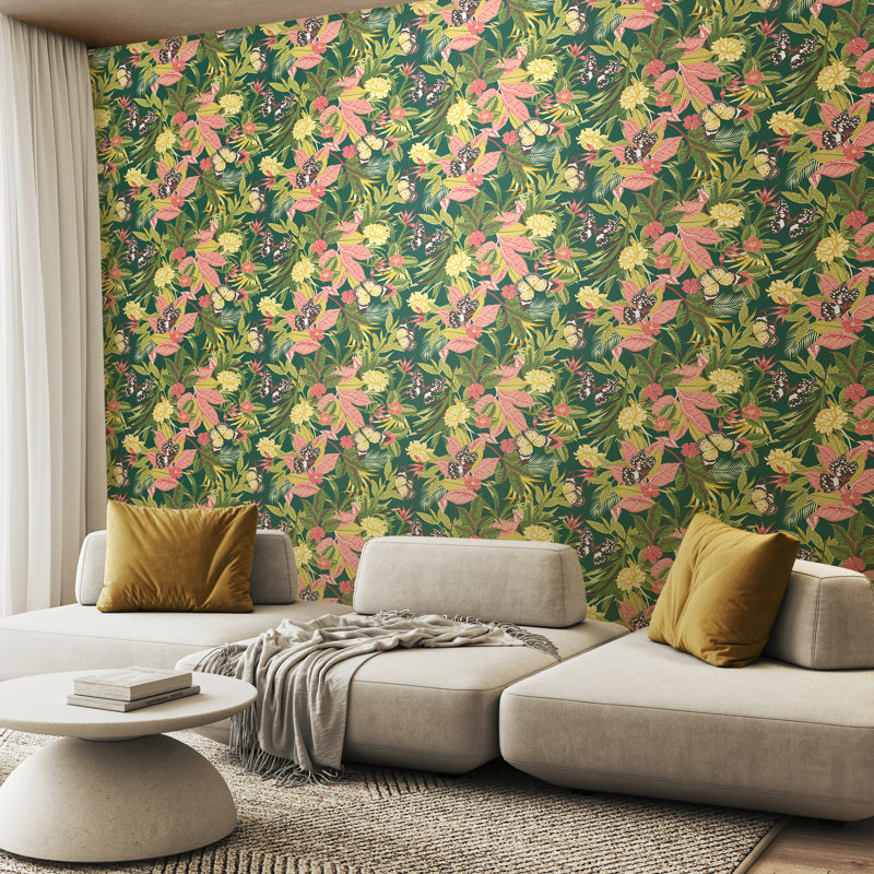 Paradise Flamingo Smooth Matt Wallpaper, Green