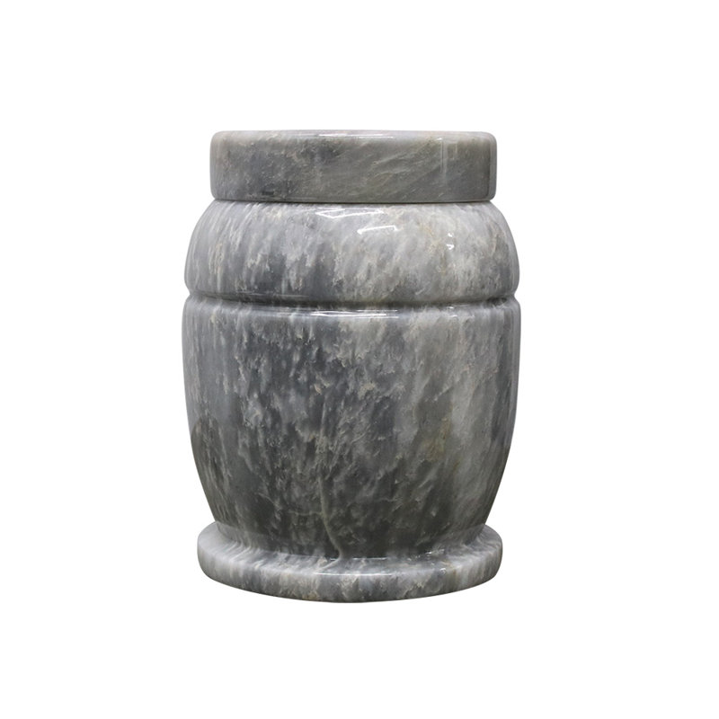 Decorative Marble Cremation Urn, White and Gray Natural Stone