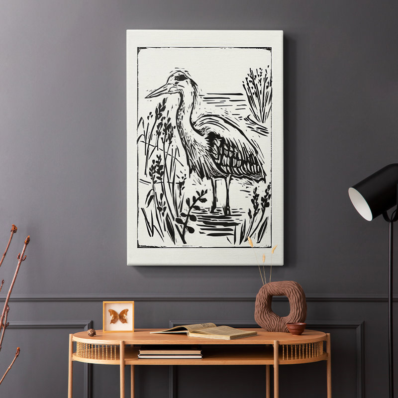 Oiseau de mer de style linogravure I - Cavas enveloppés de galerie, H 12 po x l 8 po