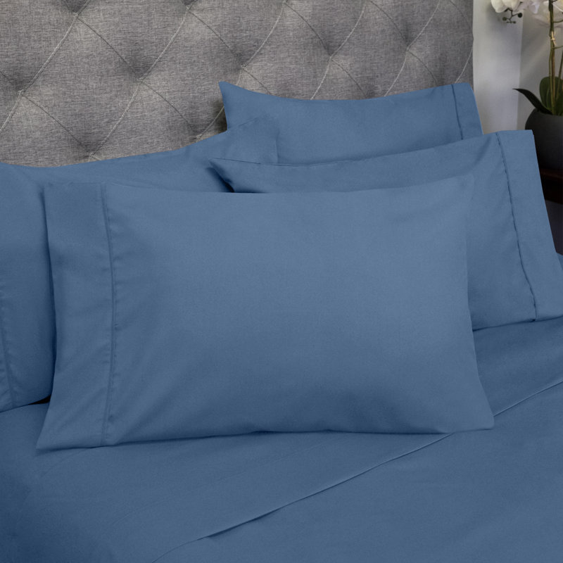 Luxurious Soft Microfiber Sheet Set with Bonus Pillowcases, Denim, Cal. King Sheet Set with 4 Pillowcases
