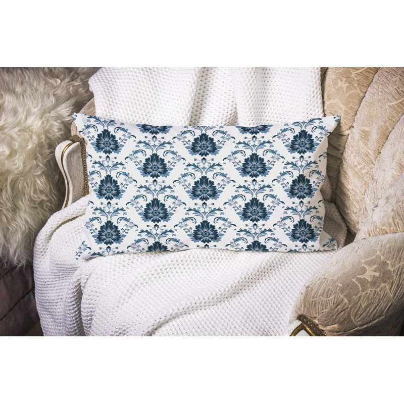 Ornate Opulence  Rectangular Throw Pillow, White/Gray