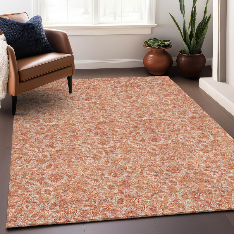 Premium Machine Washable Prisco Salmon Rug, Rectangle 3' x 5'