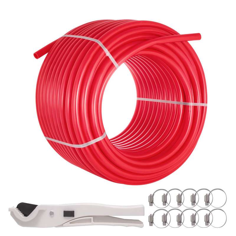 Ensemble de tubulure sans barrière PEX-B 300 pi 1 po rouge avec coupe-tuyau et pinces pour le chauffage par le sol et la plomberie