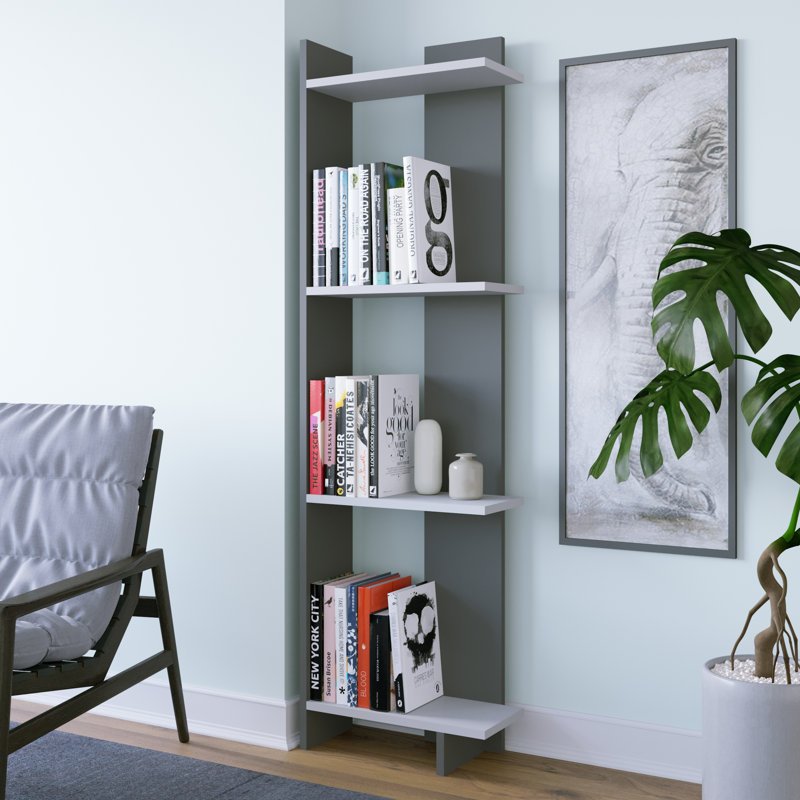 Rodney Bookcase Corner Bookcase, Anthracite-White