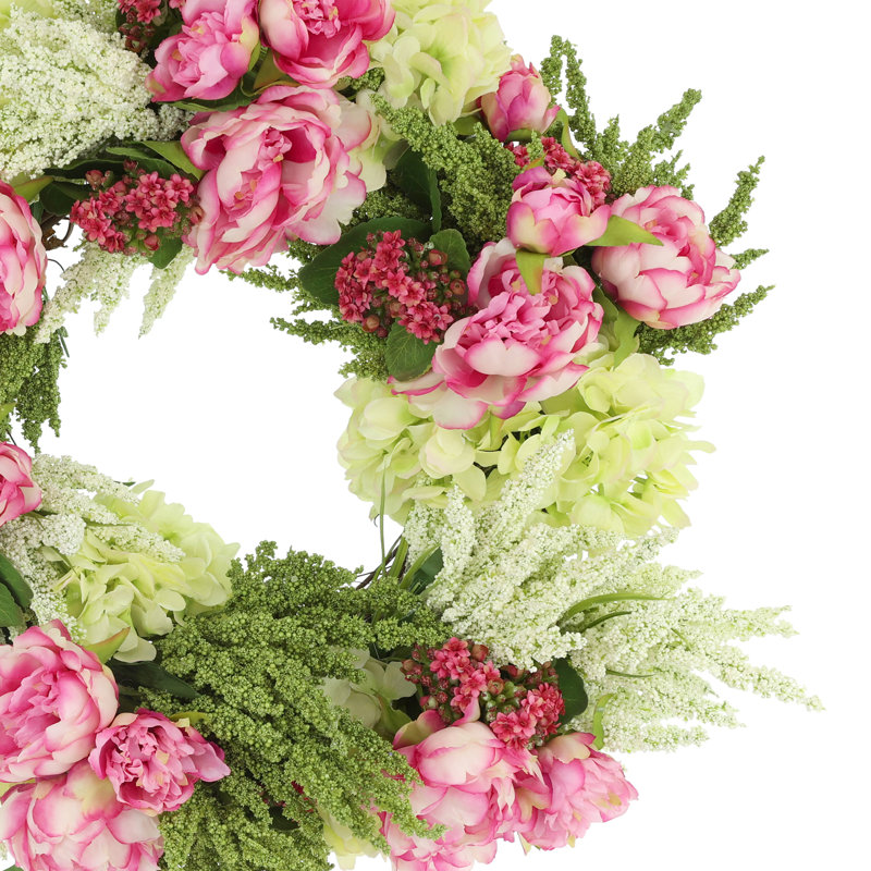 25" Spring Wreath with Peonies and Hydrangeas