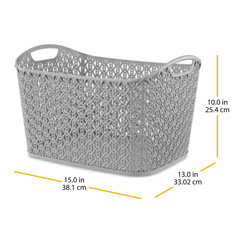 Whitmor Link Stitch Small Resin Form Shelf Tote - Flint Grey, 10" H x 13" W x 15" D, Grey