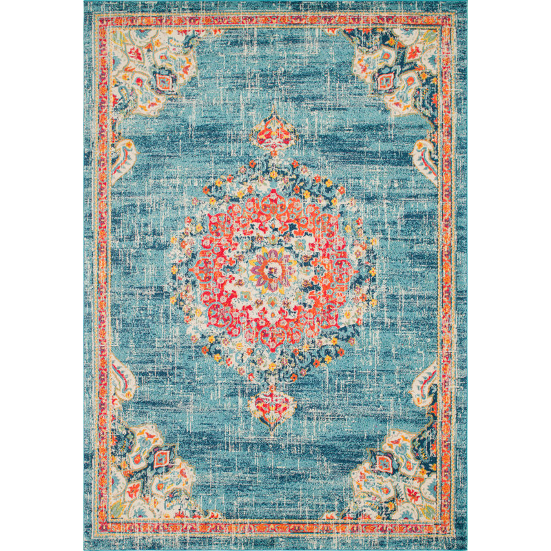 Galyean Oriental Area Rug, Rectangle 10' x 14'1", Turquoise 