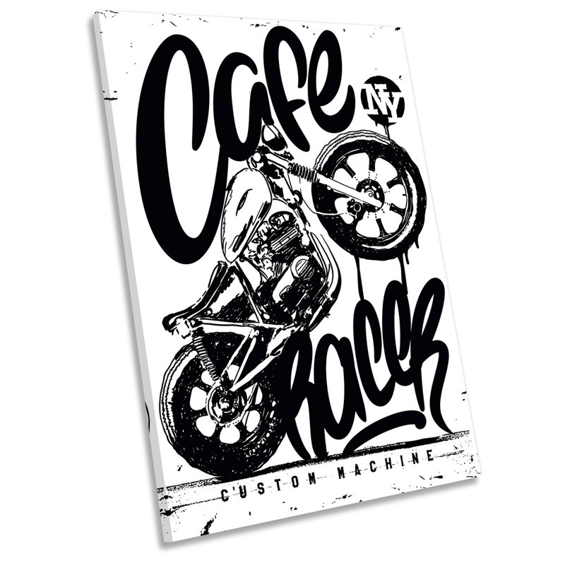 Café Racer Motorbike Picture - Wrapped Canvas Art Prints, 45.7cm H x 30.5cm W x 2cm D, White