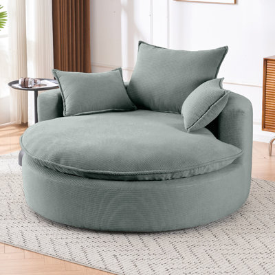 57 Inch Comfy Boneless Corduroy 360 Swivel Chair For Bedroom, Living Room, Apartment, Grey With Soft Surface And Full - Body Support Pillows Upholstery Supportive Side