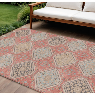 Tapis intérieur lavable floral beige 9 pi x 12 pi saumon et beige