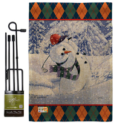 « bonhomme de neige », wonderland, impression 2 côtés en toile jute 19 x 13 po bonhomme de neige golf ensemble de drapeau