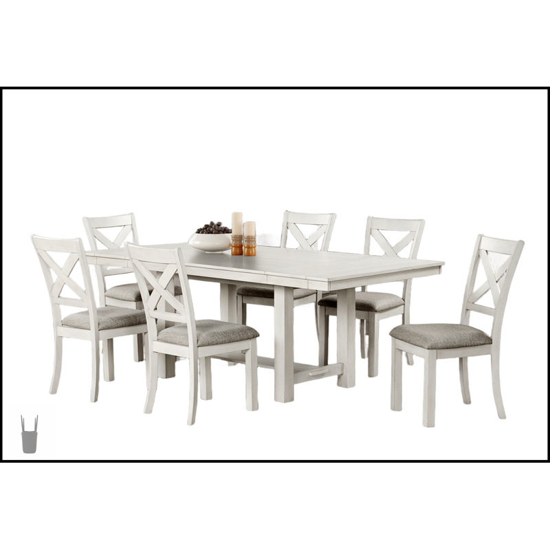 Ensemble de salle à manger contemporain 7 pièces avec table extensible en chêne blanc et 6 chaises confortables à dossier en croix
