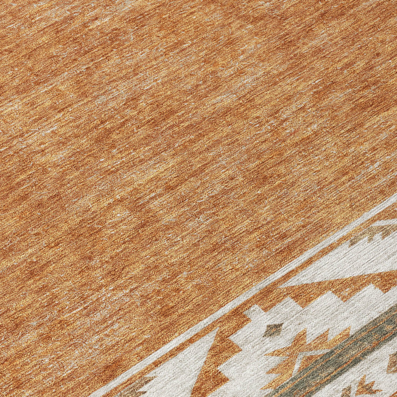Tapis tribal Chantille ACN3075 lavable à la machine pour intérieur/extérieur, Cuivre, 2'6" x 3'10"