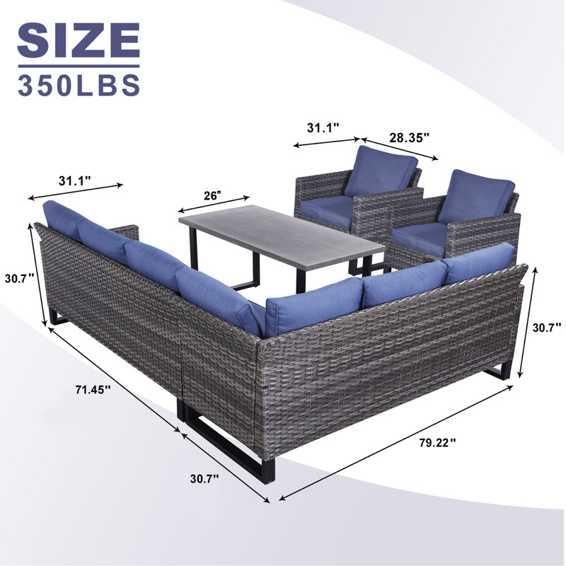 Nazime Karlshamn 4 Piece Sectional Seating Group with Cushions, Blue