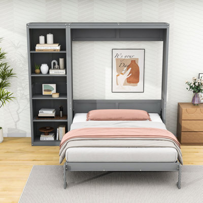 Lit escamotable en bois avec tablettes, conception pliable peu encombrante