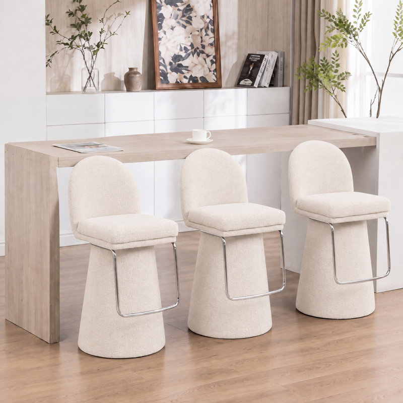 Everly Swivel Upholstered Counter Stool with Solid Wood Frame, Blanc