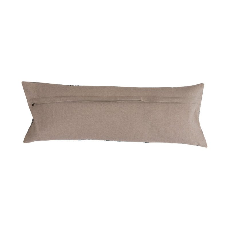 Oversized Blue and Beige Cotton Embroidered Lumbar Pillow