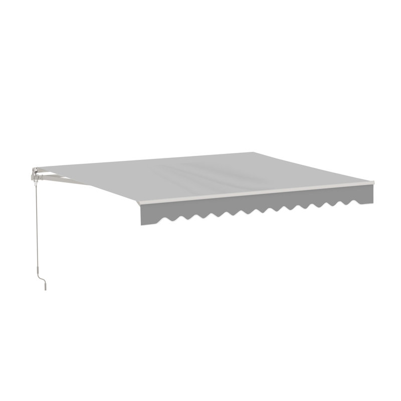 Retractable Patio Awning - White Frame, 10' W x 8' D , Silver Gray